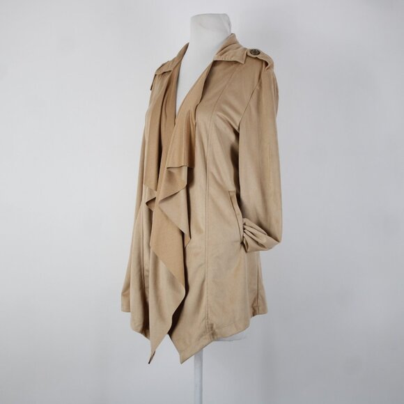 Wet Seal $40 Sz M Tan Waterfall Faux Suede 100% Polyester Wrap Sweater - Picture 5 of 16